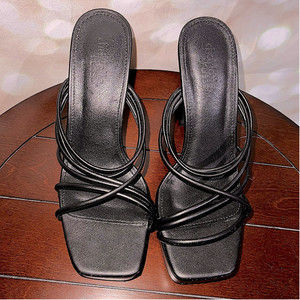 Charolette Russ Black Strap Pumps | Size 7 | Open Square Toe | Pre-owned |